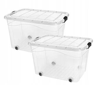 Nádoba, box na hračky s vekom na kolieskach 100L Transparent 2 ks